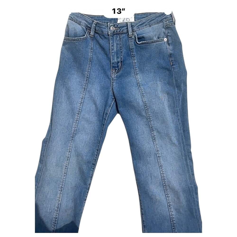 Free People We the Free Flare Jeans Front Pintuck Seam Blue Size 26 Mid Rise - Picture 14 of 16